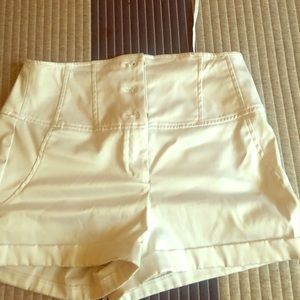 White satin high waisted shorts